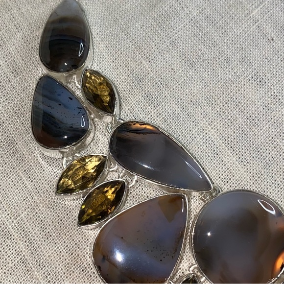 Earthy Botswana Agate + Lemon Citrine statement cluster necklace - Picture 3 of 15